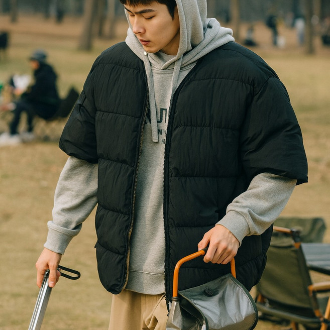 365lifestyle 남성 경량 반팔 조끼 패딩 점퍼 빅사이즈 겨울 오버핏 누빔 깔깔이