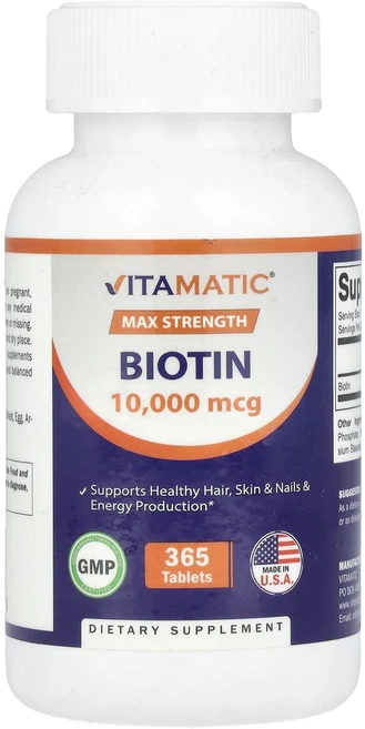 Vitamatic 비오틴 맥스 스트렝스 10000mcg 365정, Vitamatic비오틴맥스스트렝스10000mcg365정, 1개 - 쿠팡