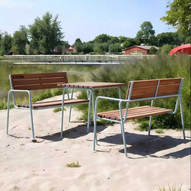 철제 스테인리스 야외 테이블 벤치 의자 세트 원목 방부목 4인용 프리미엄 카페 정원 옥상, 122x55x80 스테인리스 벤치