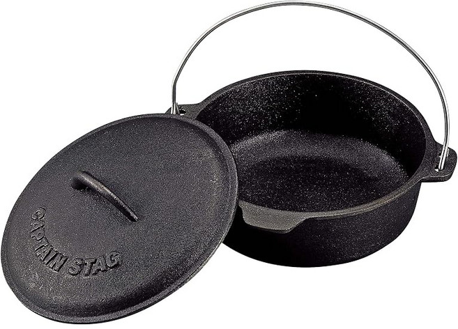 캡틴스태그(CAPTAIN STAG) 캠프 바베큐 더치오븐 철주물 20cm 시즈닝 불필요 UG-3045, 블랙