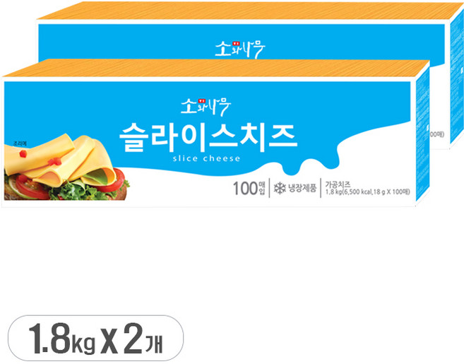 동원 [무료배송]X2개 동원 소와나무 체다슬라이스 1.8Kg (100장X2), 2개