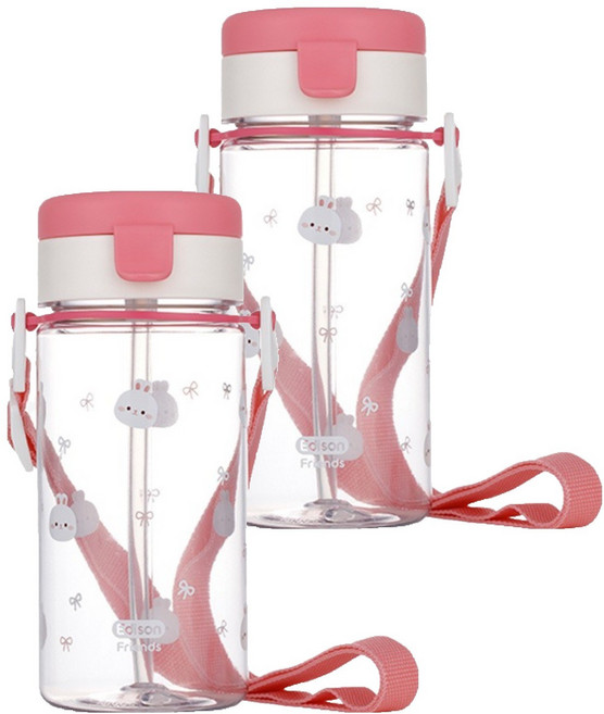 에디슨 유아용 프렌즈 흘림방지 에코젠 빨대컵, 350ml, 2개, 흰토끼래니