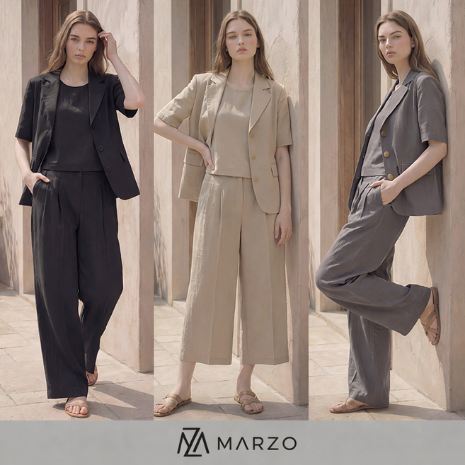 여성 쿨 인견 와이드 팬츠 자켓 반팔 투피스 풀코디 4종_MDMFM012
