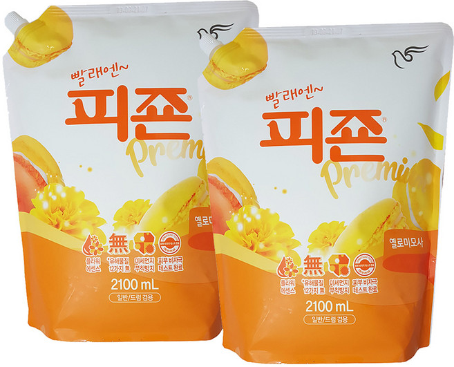 피죤 섬유유연제 옐로미모사 리필, 2.1L, 2개