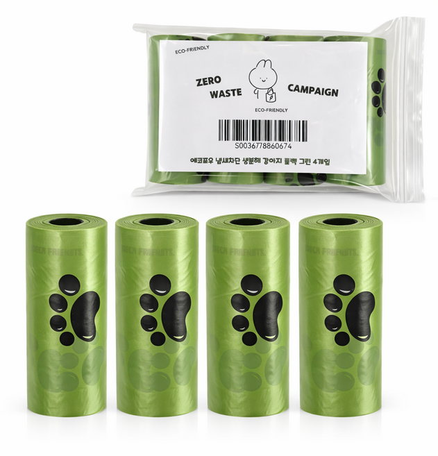 에코포우 냄새차단 생분해 강아지 풉백, 1개, 4개입, 그린