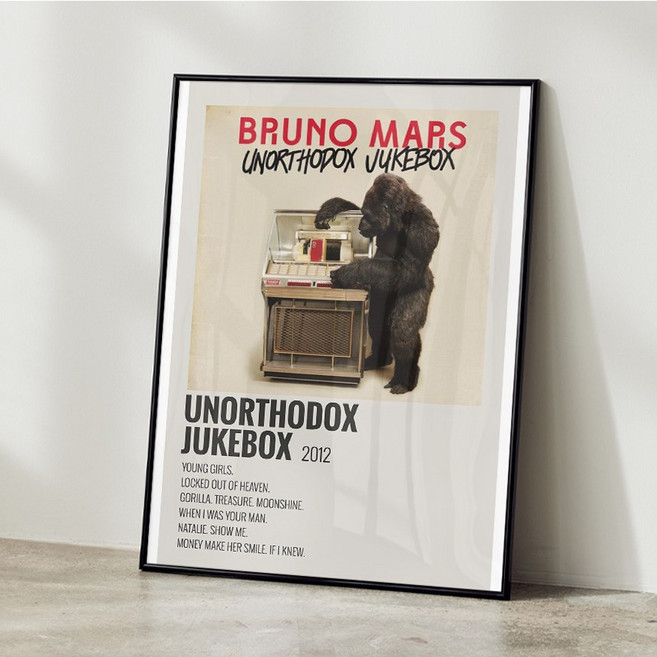 브루노 마스 거실 Bruno Mars 액자 포스터 브로마이드 대형 미국 싱어송라이터 팝아트 카페 인테리어 포스터 13, A3 사이즈(297x420mm), A3 포스터 + 블랙 액자 결합