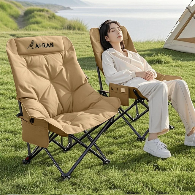 AORAN 각도조절 경량 접이식 캠핑 의자 세트, 2개, 카키 두 배의 부드러움