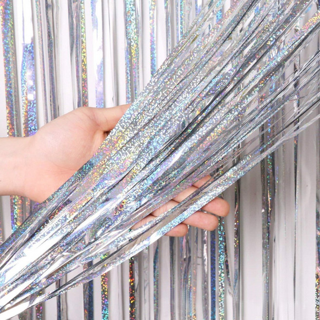 풍선대통령 홈파티장식 은박커튼 4p, 홀로그램 실버