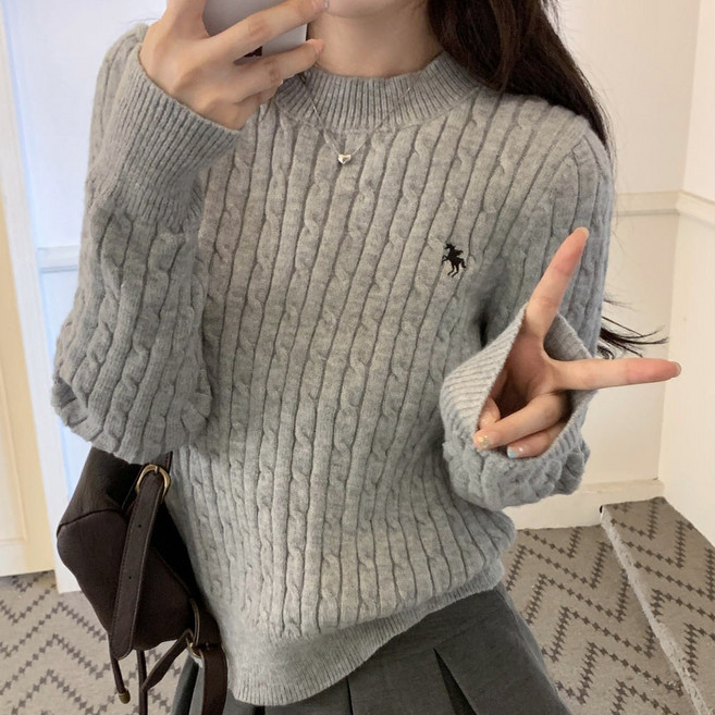 SOSISI 여성 케이블 니트 스웨터 클래식 베이직 꽈배기 라운드 긴팔 니트 H41617