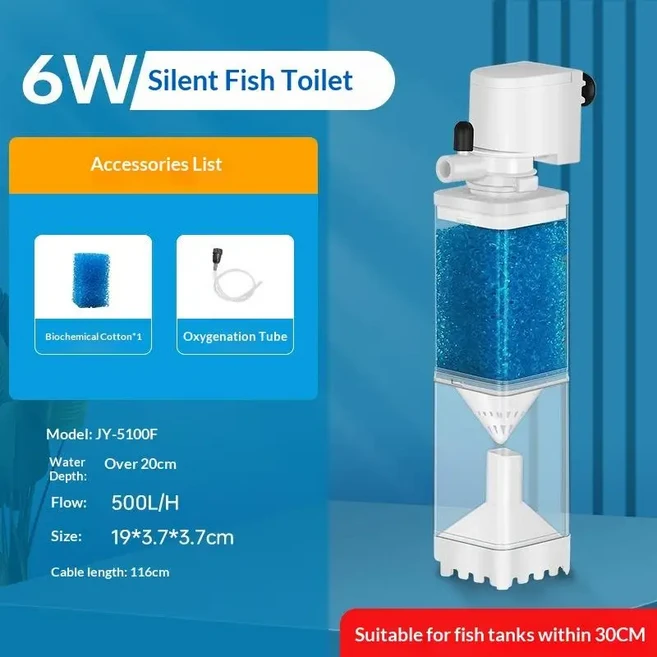 6-in-1 수중 어항 필터 펌프 무소음 산소 공급기 내장형 물결 발생기 220V, 01 6W