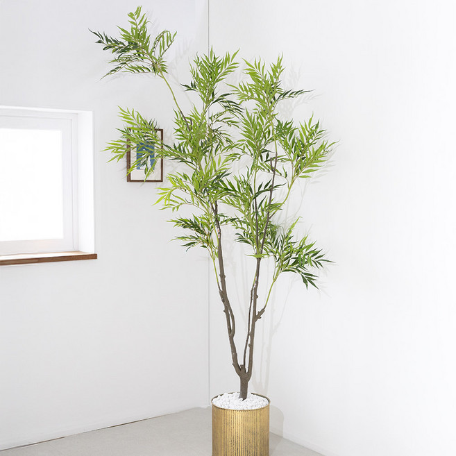 물푸레나무 대형 인조 조화나무 180 210 240cm (3sizes) 조경 인테리어 플랜테리어 식물 장식 소품, 210cm, 1세트, 사각우드 방부목화분 M 26x29cm+백자갈