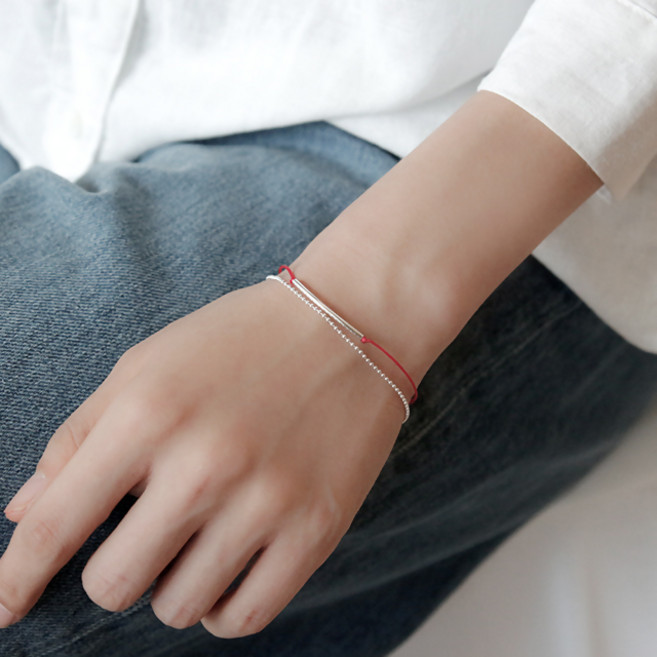 제이로렌 B0796 실버바 두줄 실크코드 순은실팔찌