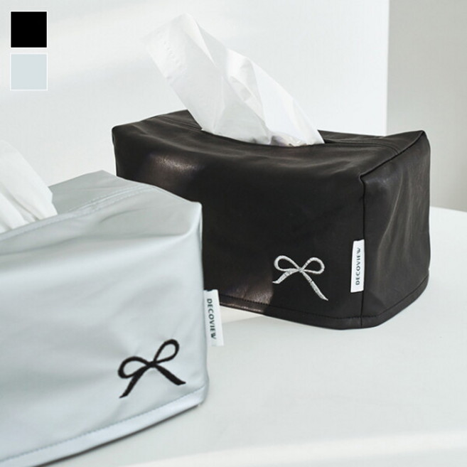 [데코뷰] 리본 자수 가죽 티슈케이스, 상세 설명 참조, 상세 설명 참조