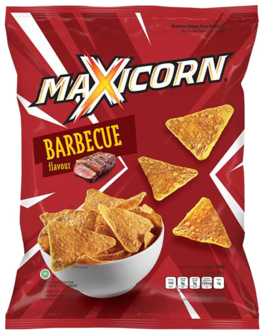맥시콘 140g 인도네시아 과자 Maxicorn barbecue 바베큐맛 나쵸 큰 봉지, 6개