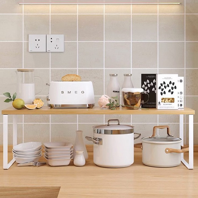 하스몰 생활필수 다용도 씽크대 주방 정리 미니 수납선반, 우드화이트, 1개