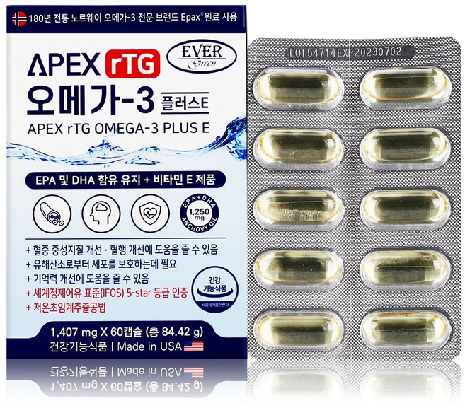 Life Bloom corp 미국직수입 에이펙스 알티지오메가3 플러스E 비타민E (1407mgx60캡슐), 2개, 60정 - 쿠팡