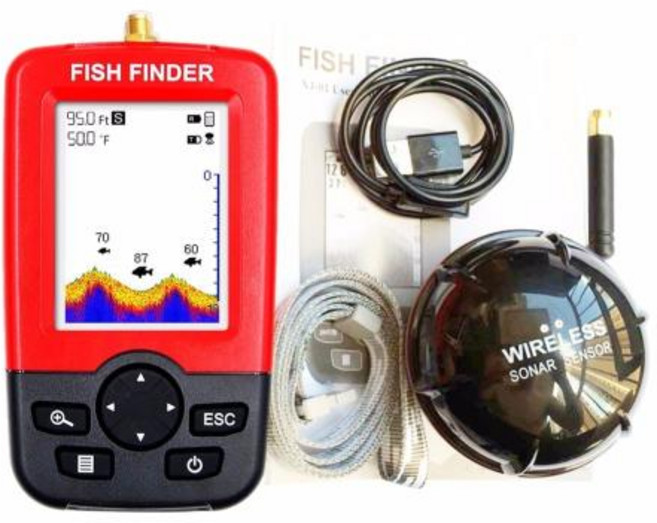 스마트 휴대용 LCD 깊이 물고기 찾기 100 메터 무선 수중 음파 탐지기 센서 낚시 미끼 음향 측심기 어군 탐지기, 1개