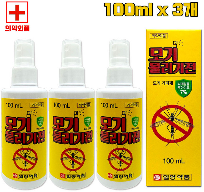 일양약품 뿌리는 모기기피제 모기물리기전 스프레이 100ml 3개