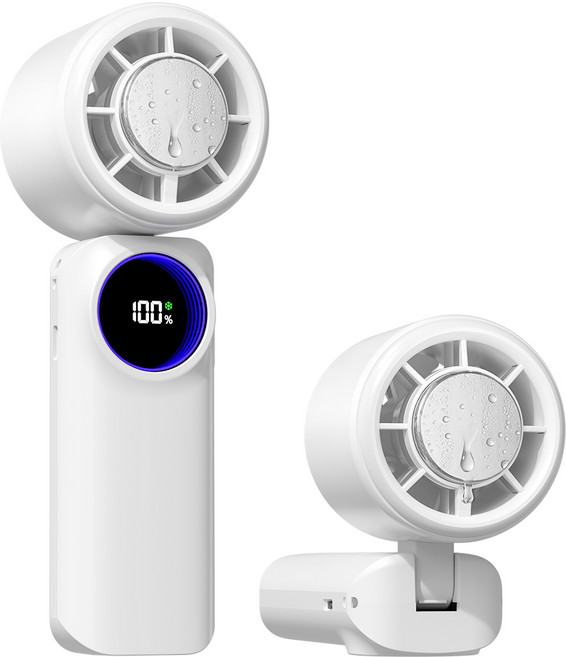 PERFFIER 가성비 급속 냉각 휴대용 미니 무선 손선풍기 탁상용 겸용 4000mAh대용량 배터리 각도 조절 초경량 설계 저소음 작동 5단계 풍속 조절 LED 잔량 표시, 화이트, T40