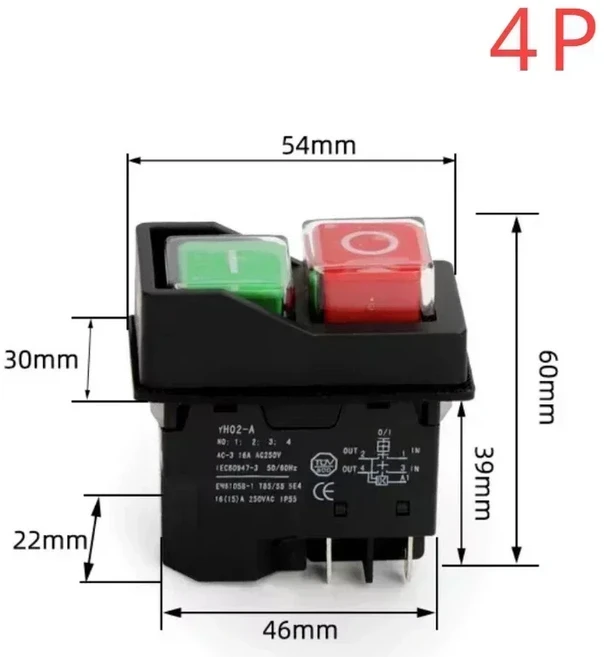 방수 전자기 푸시 단추 스위치 KJD17 KLD-28protection 스타터 안전 교체 가능 AC250V 16A 4 핀 5 1 개, 01 4PIN 250V