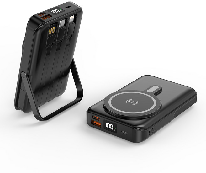 THOUSTA 맥세이프 고속 무선충전 대용량 케이블 일체형 호환 보조배터리 20000mAh, 1개, 블랙