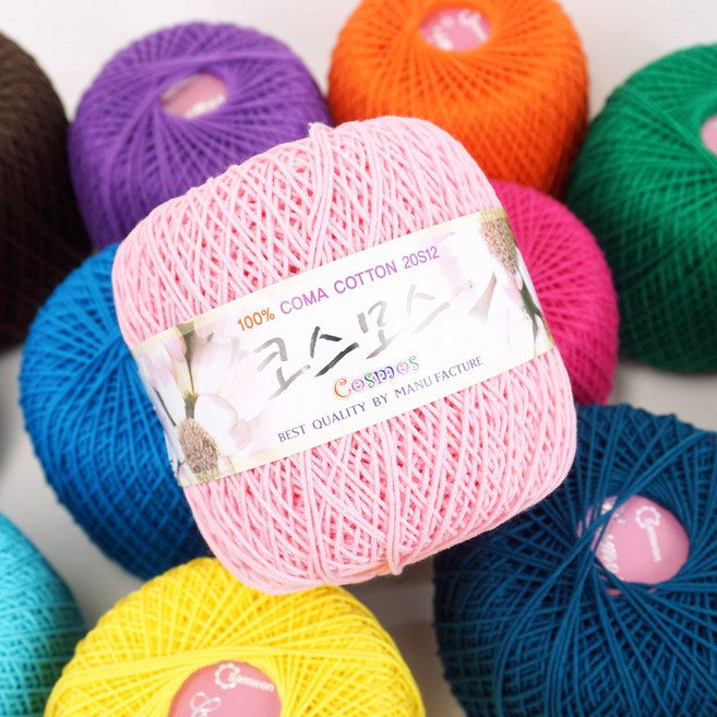 코스모스 코마 순면 뜨개실 손뜨개 프랜즈얀, 1806-옐로우, 1개