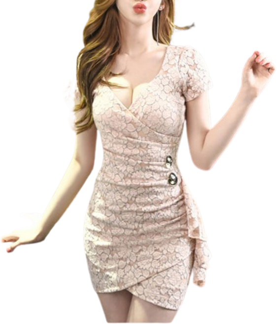 티티웍스 섹시한 레이스 V이넥 로우 컷 슬림 힙업 드레스 랩스커트