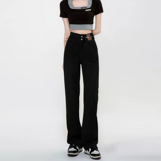 VIISHOW 여성 일자 하이웨스트 청바지 슬림핏 롱 와이드팬츠