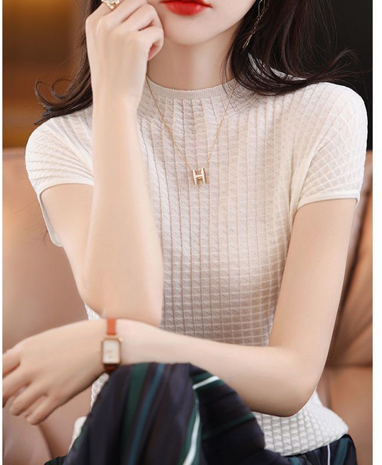 여성 반폴라 니트 반팔 티 봄가을 간절기 스판 스웨터 이너 데일리 기질 패션 베이직 슬림핏 아우터 상의