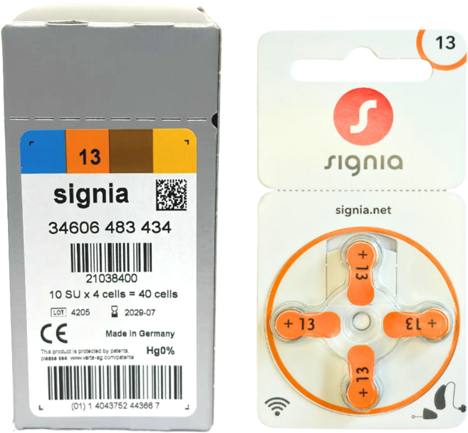 시그니아 보청기 배터리 13번 40알 주황색, 1개