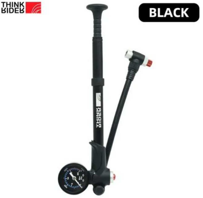 자전거펌프 휴대용 미니 공기충전 포크 및 후면 서스펜션 충격 흡수 용 게이지가있는 씽크 라이더 고압 300psi 자전거 공기 펌프, 1) Black, 01 Black