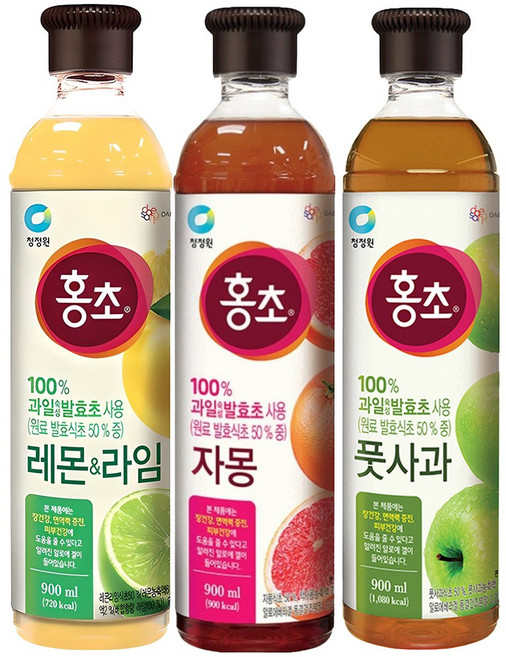청정원 홍초 레몬라임 + 자몽 + 풋사과, 1세트, 2.7L