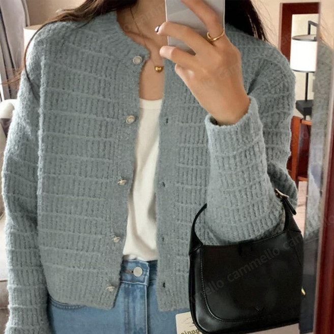 cammello 포근 텍스처 라운드넥 진주버튼 니트 가디건 봄가을 데일리 아우터