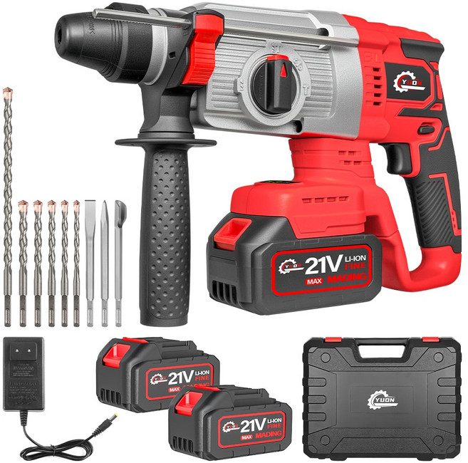 YUON 독일기술 고출력 함마 드릴 전동 해머 임팩 무선 충전 뿌레카 앙카 파괴 로타리 파쇄기, 고급형 함마드릴+배터리2개, 1세트