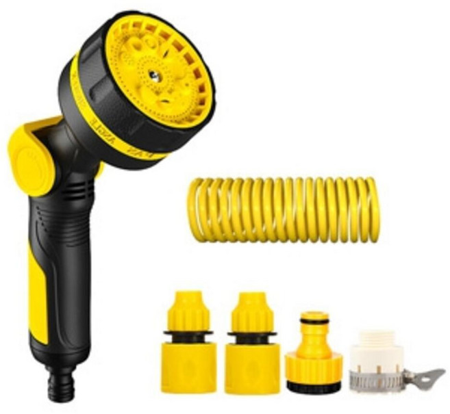 루이식스 스프링호스 물뿌리개 원예 세차 베란다 청소 고압 강력 분사기 10가지모드, 옐로우, 10m