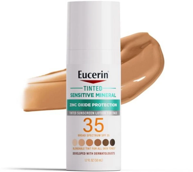 유세린 선 틴티드 민감성 미네랄 페이스 자외선 차단 로션 SPF 35 피부를 위한 순한 산화 아연 보호 기능이 있는 논코메도제닉 차단제 1.7 Fl Oz 병, 유세린 선 틴티드 민감성 미네랄 페이스 자외선 차단 로 - 쿠팡