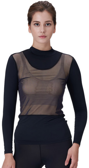 기어엑스 여성용 고급 여름 메쉬 긴팔목넥 냉감 언더레이어 상의