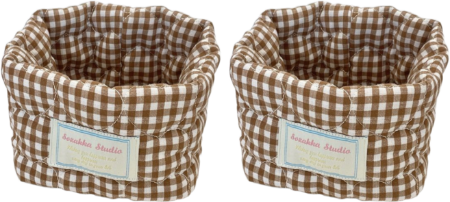 5종 체크 패브릭 수납 바구니, 05. 브라운(T10035), 2세트
