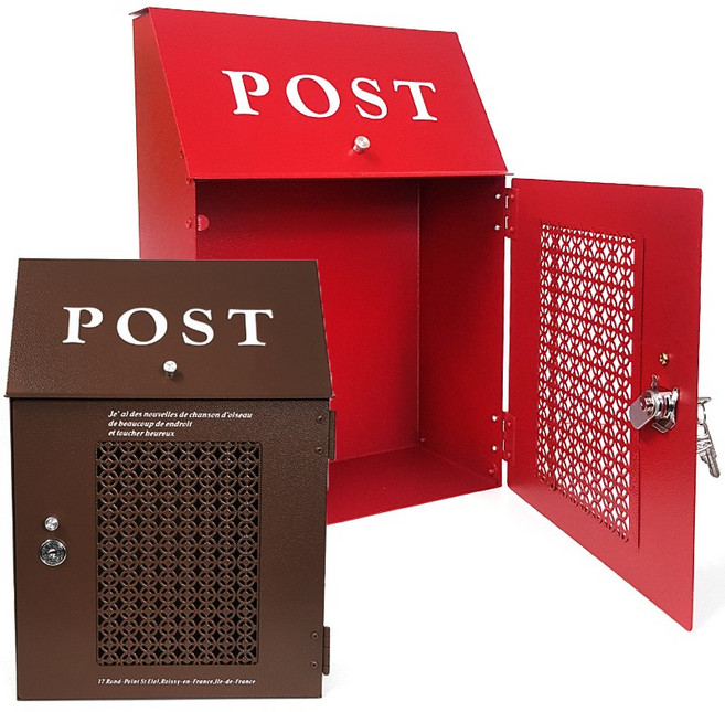 빈티지 벽걸이 철제 우체통 36x25 (전원주택 우편함 편지함 마당 펜션 빨간우체통), 레드