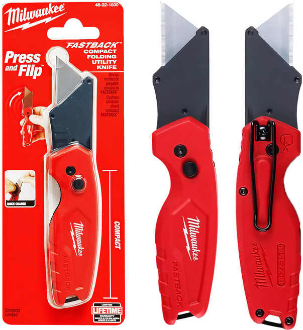 밀워키공식대리점 48-22-1500 콤팩트 다용도 폴딩 유틸리티 나이프 휴대용 캠핑 등산 접이식칼, 1