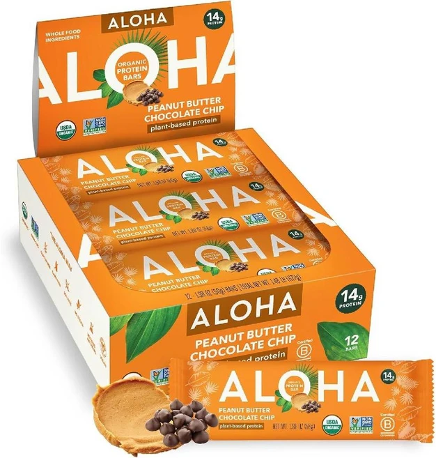 ALOHA Plant Protein Bars Peanut Butter Chocolate Chip 1.9oz 알로하 식물성 프로틴 바 피넛 버터 초콜렛 칩 56g 12개, 1개 - 쿠팡