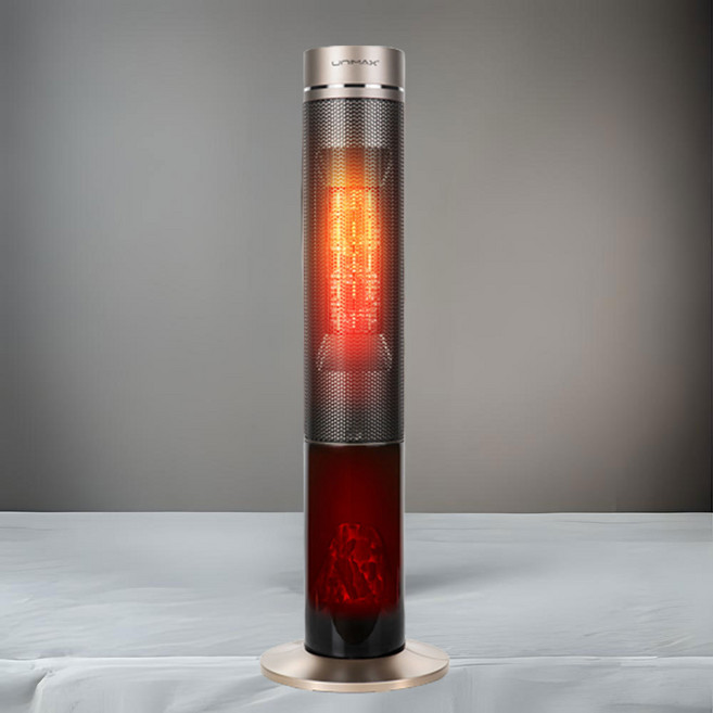 가정용 전기 온풍기 사무실난방기 원룸 캠핑 불멍 벽난로히터 타워형, UMP-2100FG, 골드