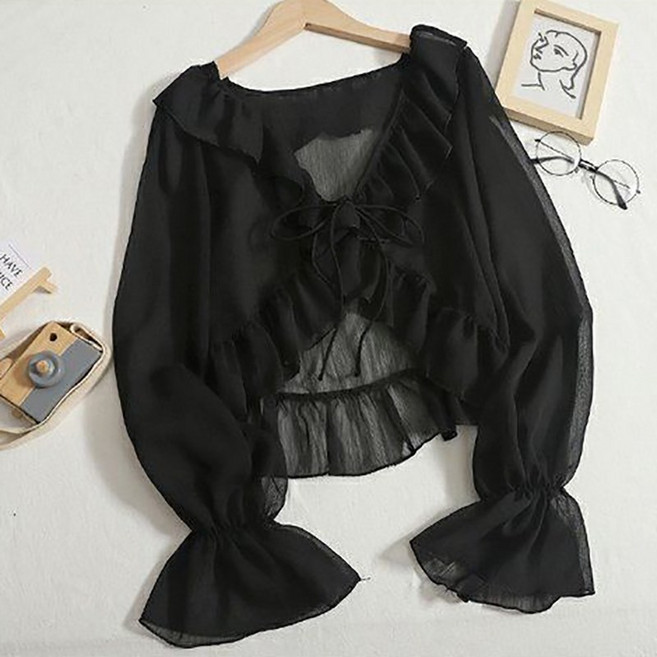 슬림소녀 여성 봄 여름 패션 프릴 장식 숄 카디건 데일리 심플 컴포트 톱
