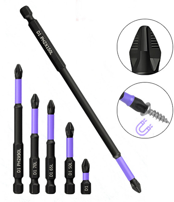 자석 미끄럼 충격 방지 십자 드라이버 스크류 비트 6피스 세트 방지 홈 완화, 1개