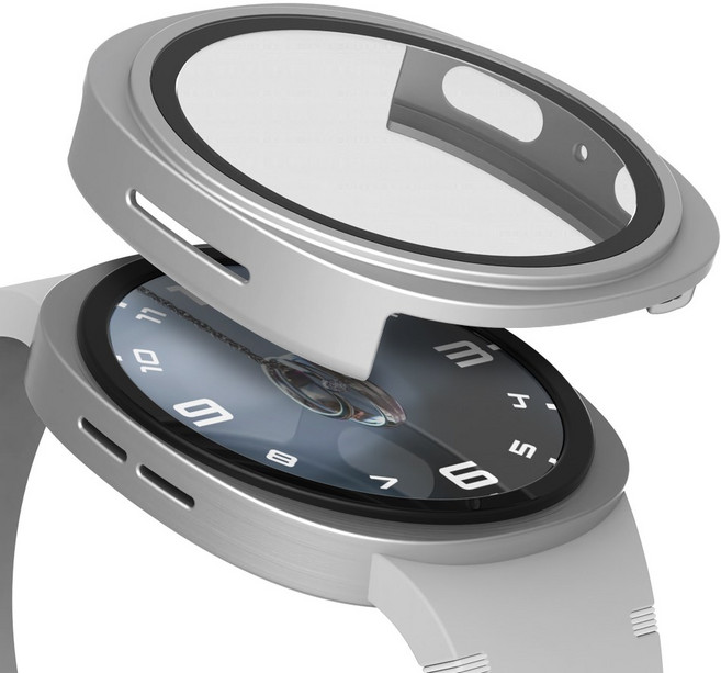 로랜텍 갤럭시워치 케이스 풀커버 액정보호 강화유리, 실버, 1개