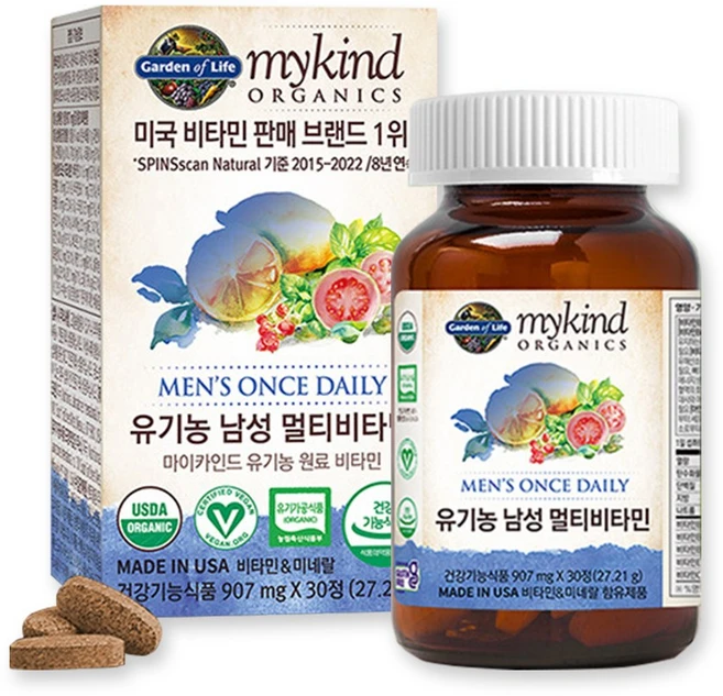 마이카인드 가든오브라이프 유기농 남성 멀티비타민, 3개, 30정 - 쿠팡