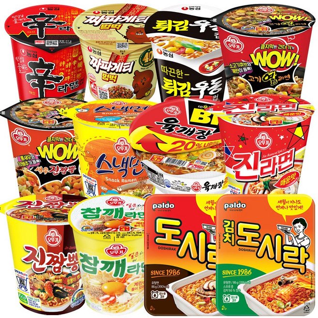 소컵라면 12종 (신라면 튀김우동 짜파게티범벅 고기열라면 새우진짬뽕 스낵면 육개장 진라면 진짬뽕 참깨라면 김치도시락 도시락), 1박스