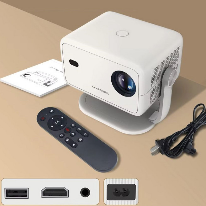 360도 회전형 스마트 빔 프로젝터 L018 650안시 휴대용 안드로이드 탑재 다용도, 화이트