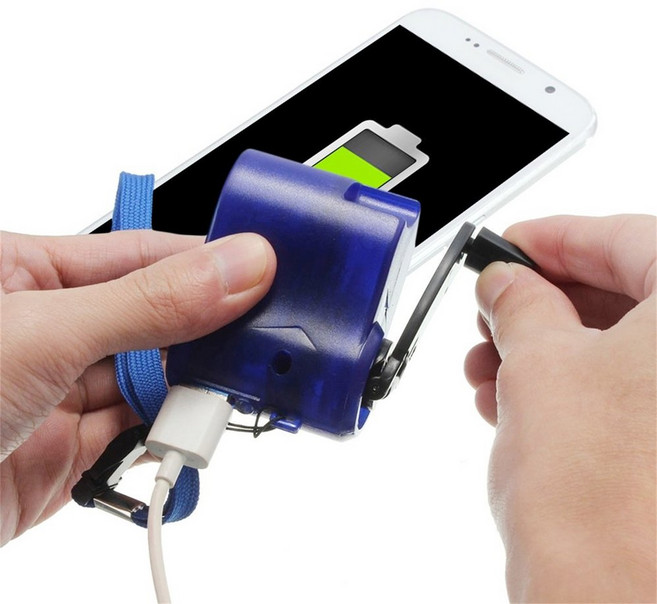 Homgrace 새로운 USB 여행 비상 전화 충전기 다이너 모 손 수동 파랑, 1개