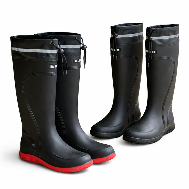 BLACK K7 남성 장화 방수 레인부츠 미끄럼 방지 작업용 장화 조임 스트링 롱부츠